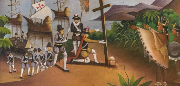 An artist’s impression of Columbus arriving in America by Wilhem Berrouet