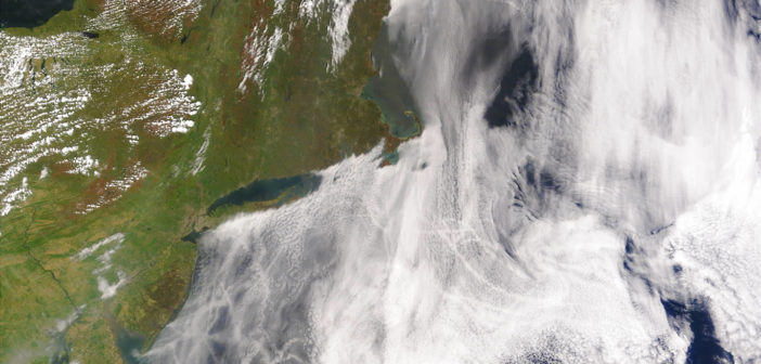 Satellite image of ship tracks, clouds created by the exhaust of ship smokestacks
