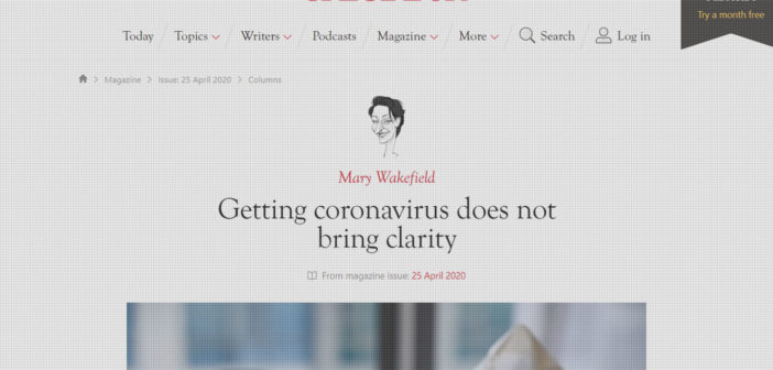 Spectator article on lockdown by Dominic Cumming's wife Mary Wakefield