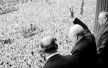 Winston Churchill celebrates VE Day in 1945